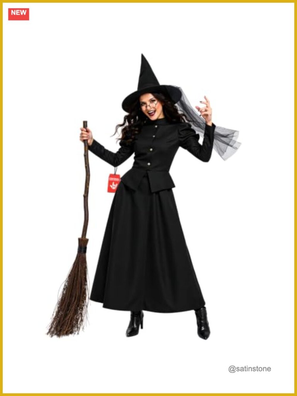 Morph Witch Costume Long Dress with Peplum Waist and Pointed Hat